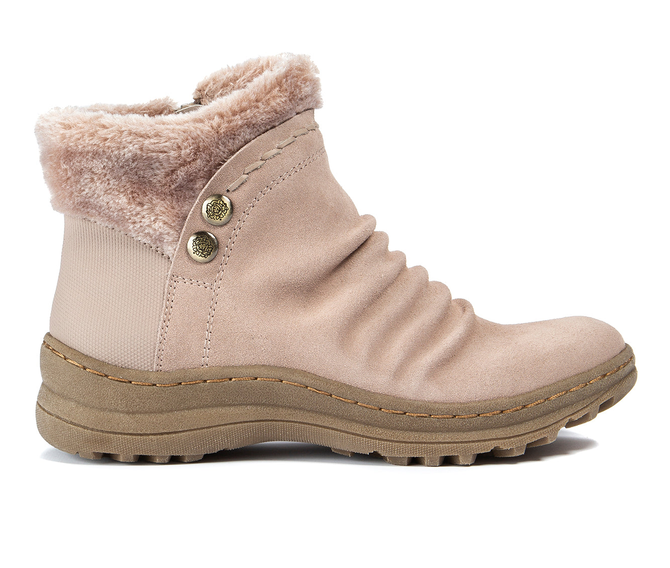 Baretraps Womens Beige Ruched Metal Buttons Fur Trim Cushioned Water Resistant Alick Round Toe Zip-up Snow Boots 9.5 M