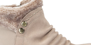Baretraps Womens Beige Ruched Metal Buttons Fur Trim Cushioned Water Resistant Alick Round Toe Zip-up Snow Boots 9.5 M