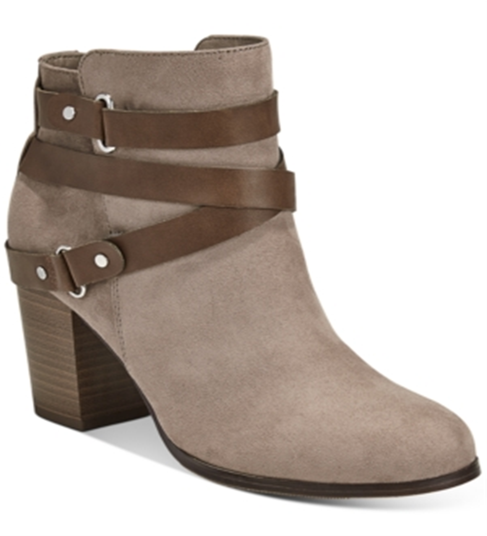Material Girl Women's Melany Leather Round Toe Ankle Fashion Boots Gray Size 9 M