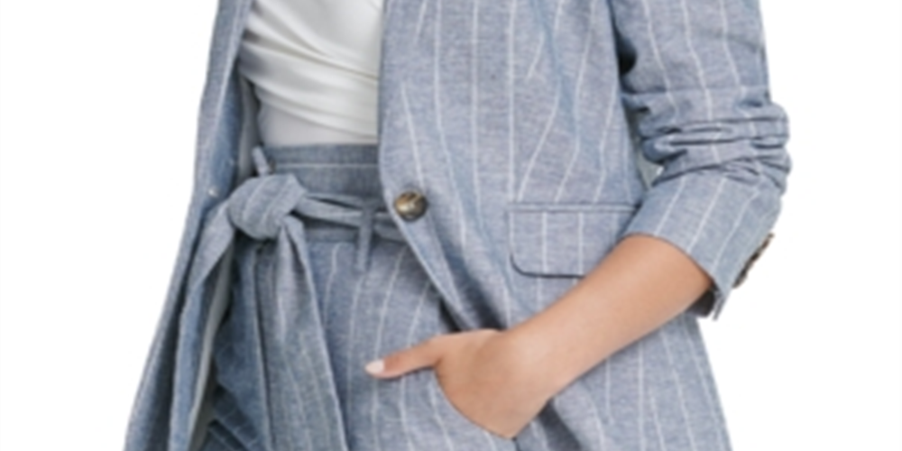 DKNY Women's Pinstripe One Button Blazer Blue Size 18