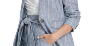 DKNY Women's Pinstripe One Button Blazer Blue Size 18