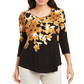 JM Collection Women's Printed Scoop Neck Top Yellow Size X-Small