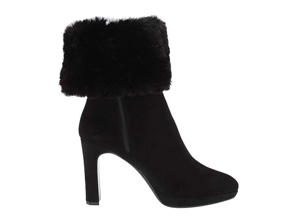 Calvin Klein Womens Pebbles Mid-Calf Boots Suede Heeled - Black Leather Suede/Shearing - 8 M