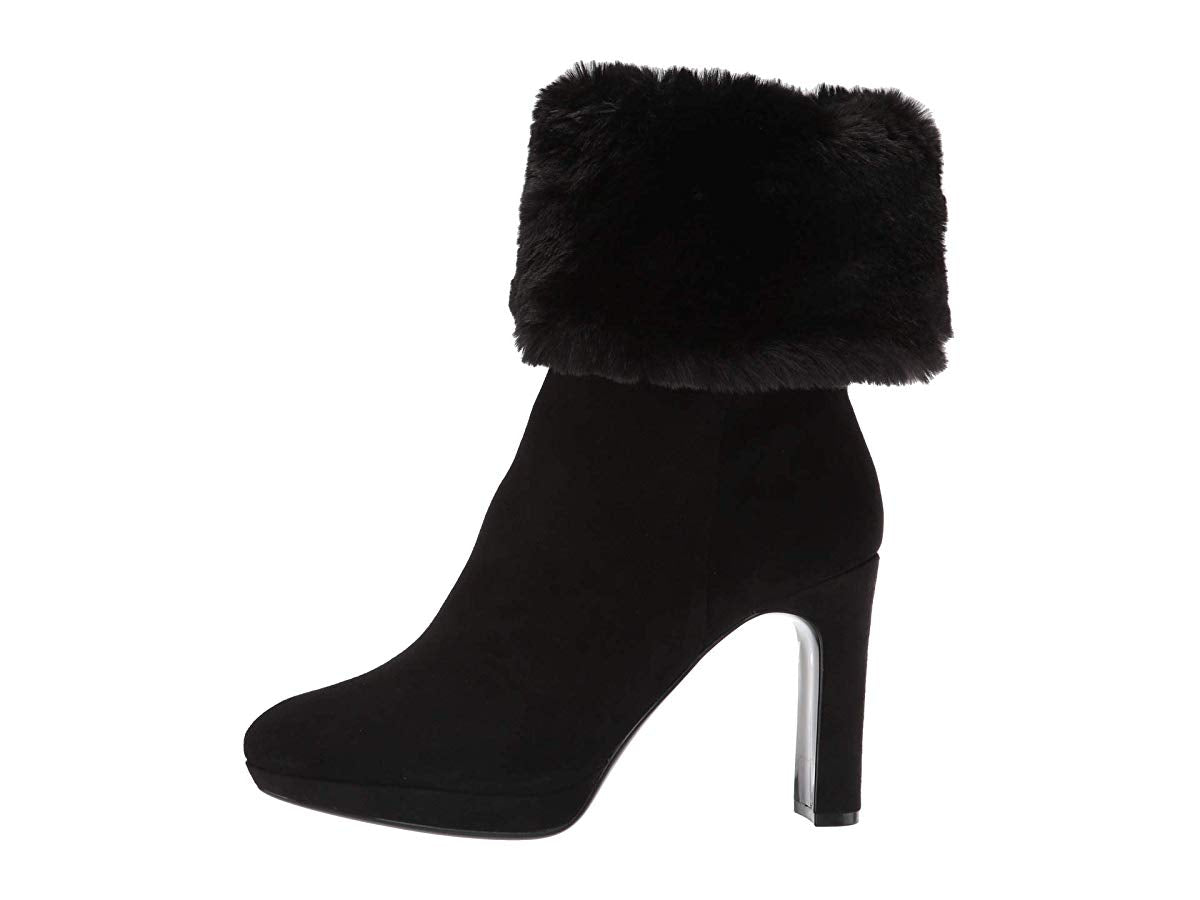 Calvin Klein Womens Pebbles Mid-Calf Boots Suede Heeled - Black Leather Suede/Shearing - 8 M