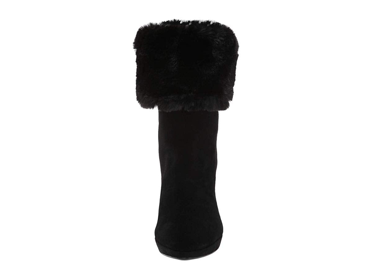 Calvin Klein Womens Pebbles Mid-Calf Boots Suede Heeled - Black Leather Suede/Shearing - 8 M