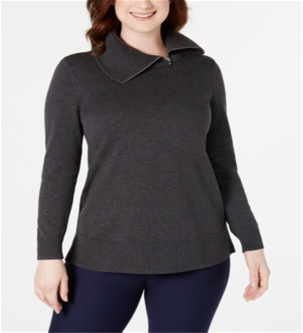 Karen Scott Women's Cotton Zip Neck Sweater Gray Size Large