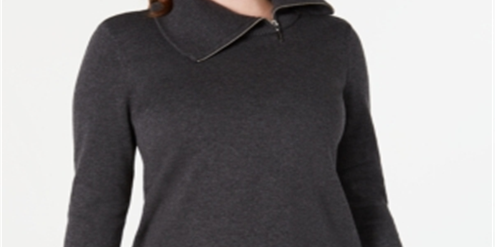 Karen Scott Women's Cotton Zip Neck Sweater Gray Size Large