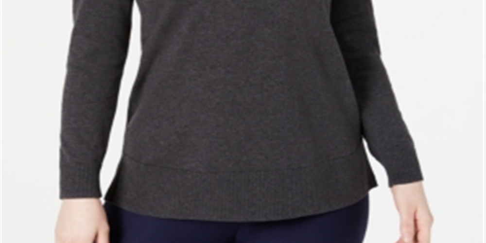 Karen Scott Women's Cotton Zip Neck Sweater Gray Size Large