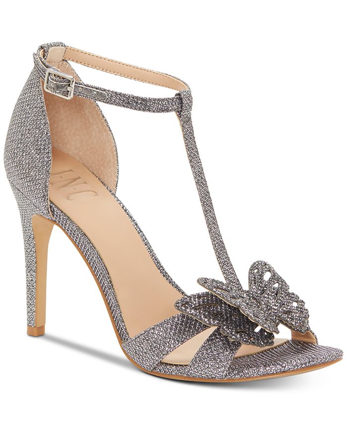 INC International Concepts Women's Rainor Fabric Peep Toe T-Strap Classic Pumps Silver Size 6.5 M