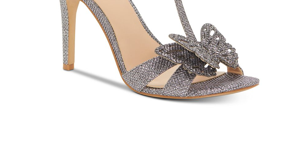 INC International Concepts Women's Rainor Fabric Peep Toe T-Strap Classic Pumps Silver Size 6.5 M