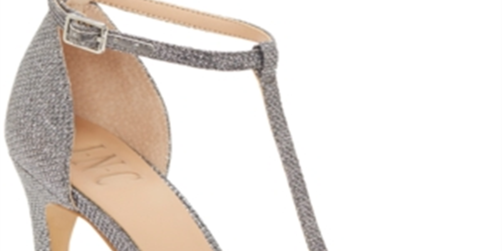 INC International Concepts Women's Rainor Fabric Peep Toe T-Strap Classic Pumps Silver Size 6.5 M