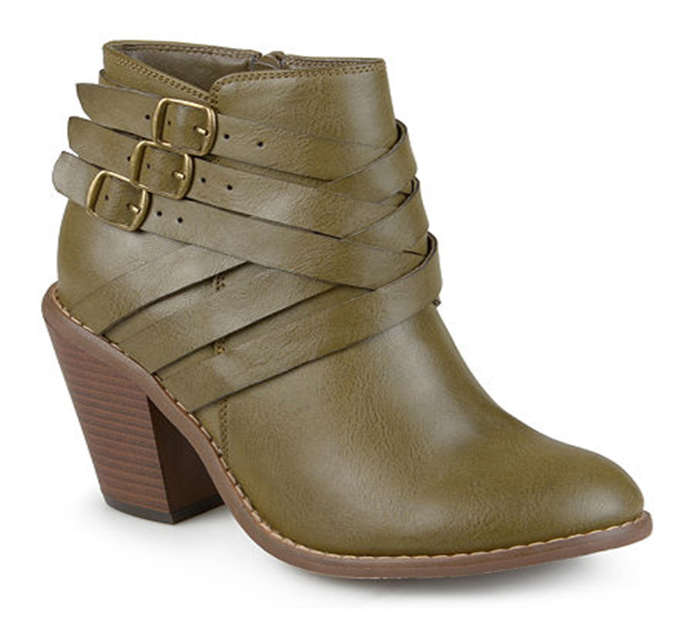 Journee Collection Womens Strap Stacked Heel Booties Green Size 7