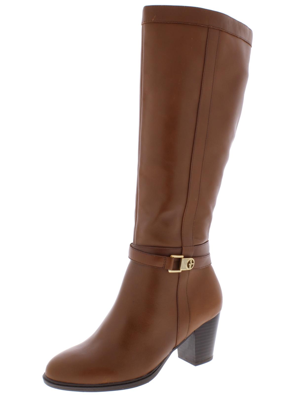 Giani Bernini Women's Arch Support Buckle Accent Slip Resistant Rozario Round Toe Block Heel Zip up Leather Boots Brown Size 8 M