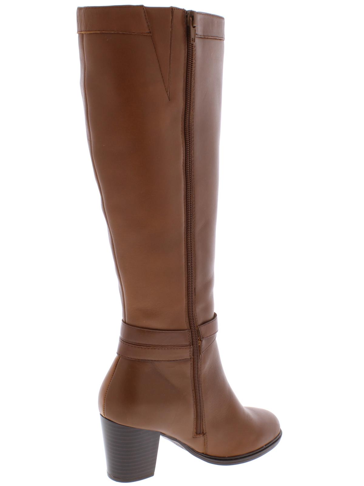 Giani Bernini Women's Arch Support Buckle Accent Slip Resistant Rozario Round Toe Block Heel Zip up Leather Boots Brown Size 8 M