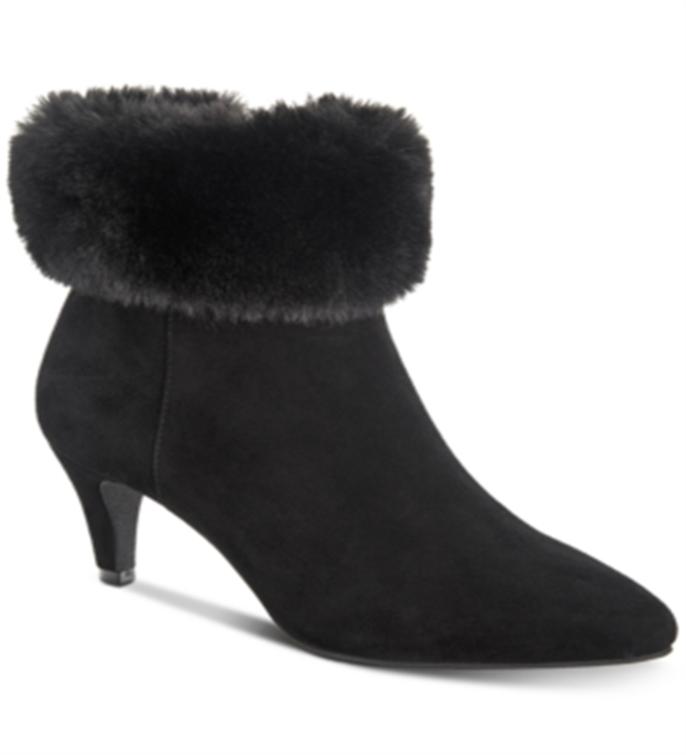 Alfani Womens Hansonn Faux Suede Faux Fur Trim Booties Black Size 7.5 M