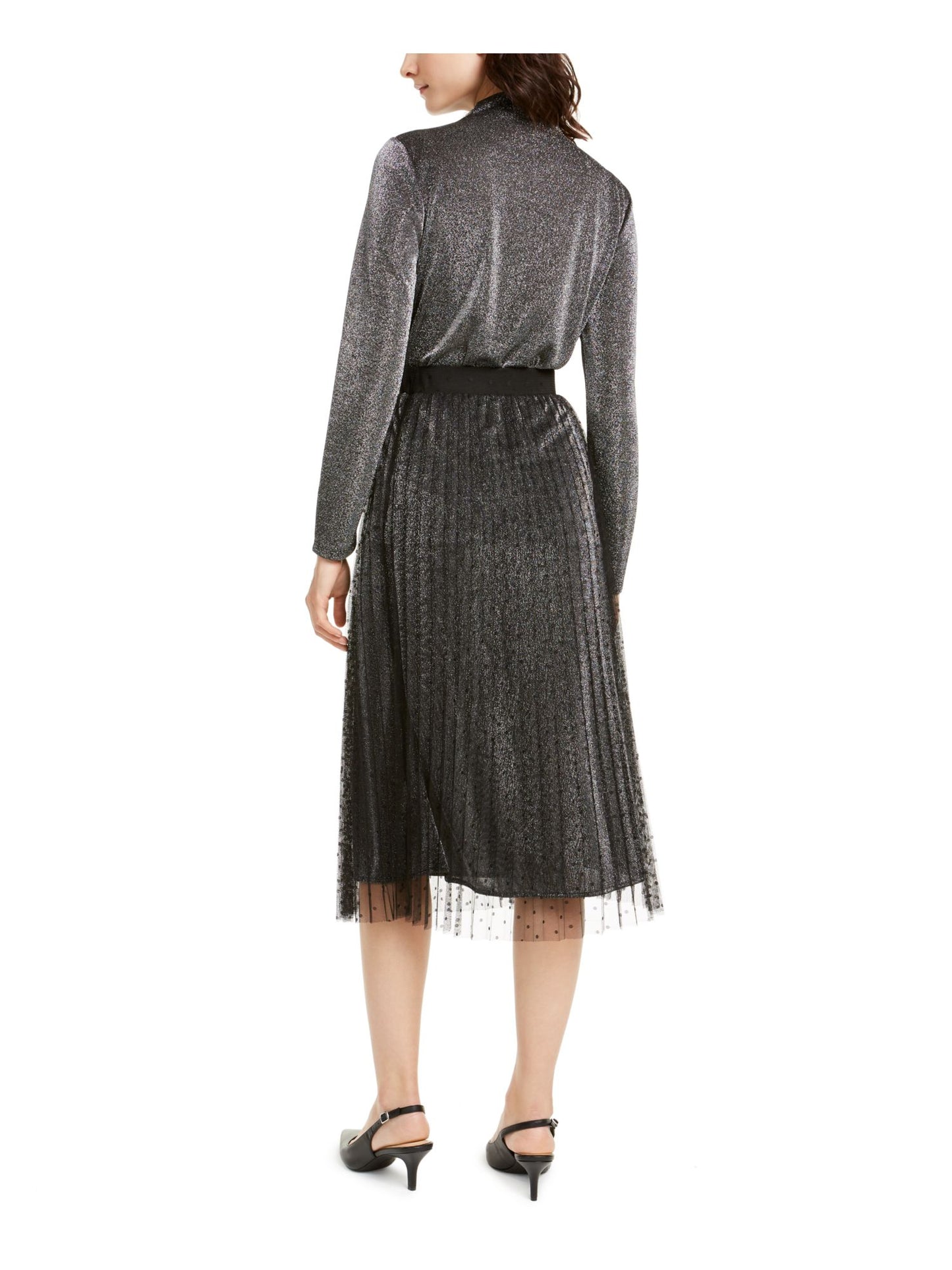 Alfani Women's Shutter Pleat Mesh Overlay MIDI Skirt Gray Size Medium