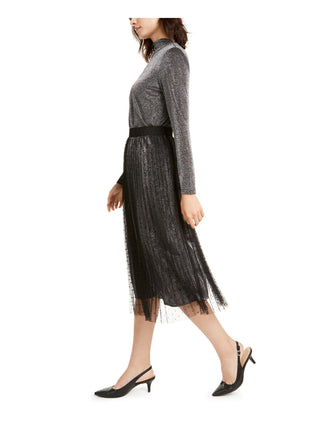 Alfani Women's Shutter Pleat Mesh Overlay MIDI Skirt Gray Size Medium