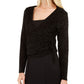 Calvin Klein Women's Glitter Long Sleeve V Neck Wrap Party Sweater Black Size Large