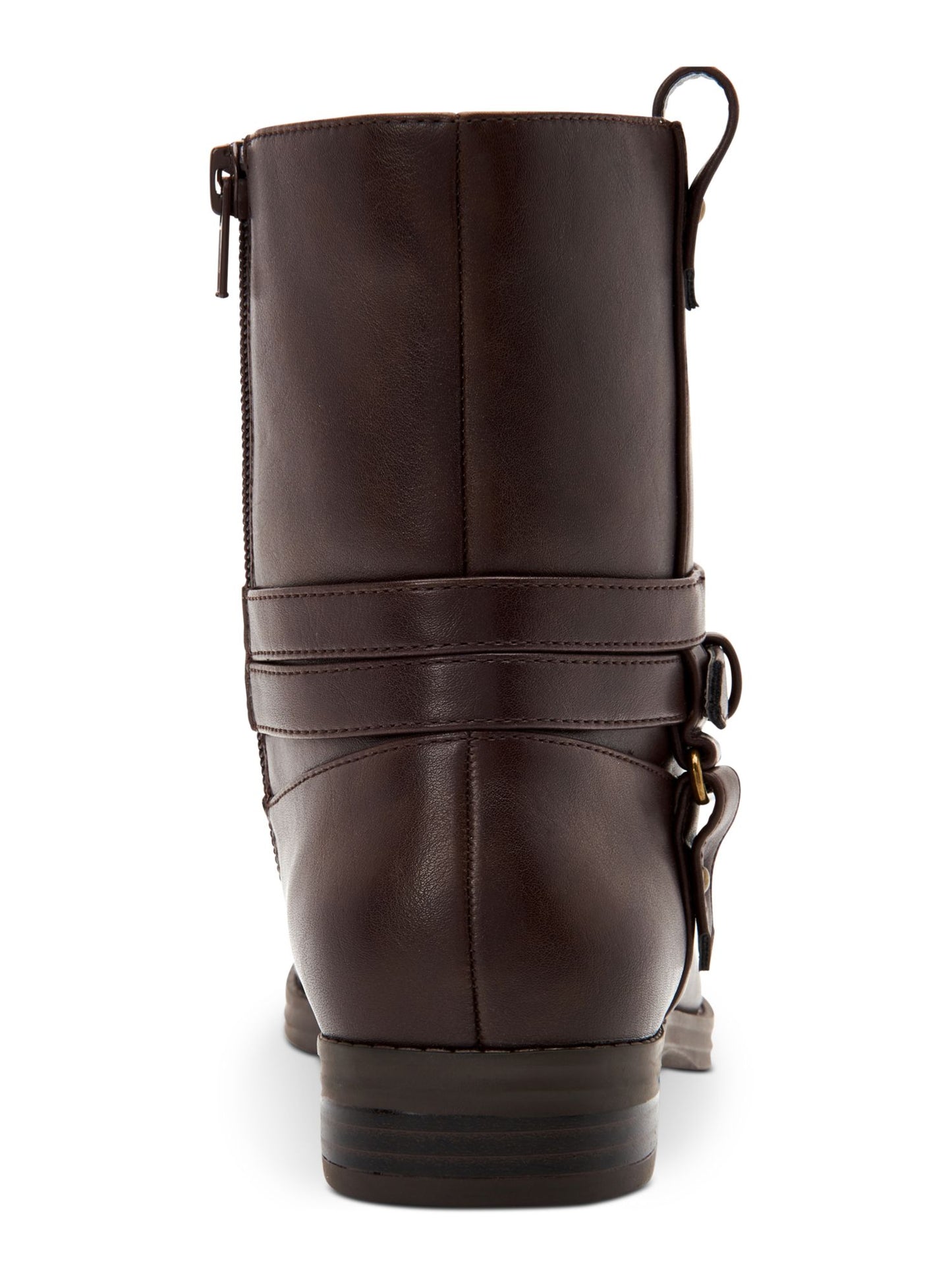Style Company Womens Brown Buckle Accent Padded State Round Toe Block Heel Zip-up Booties 5.5 M
