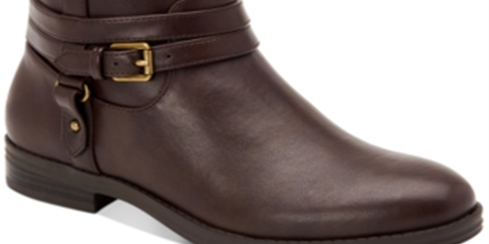 Style Company Womens Brown Buckle Accent Padded State Round Toe Block Heel Zip-up Booties 5.5 M