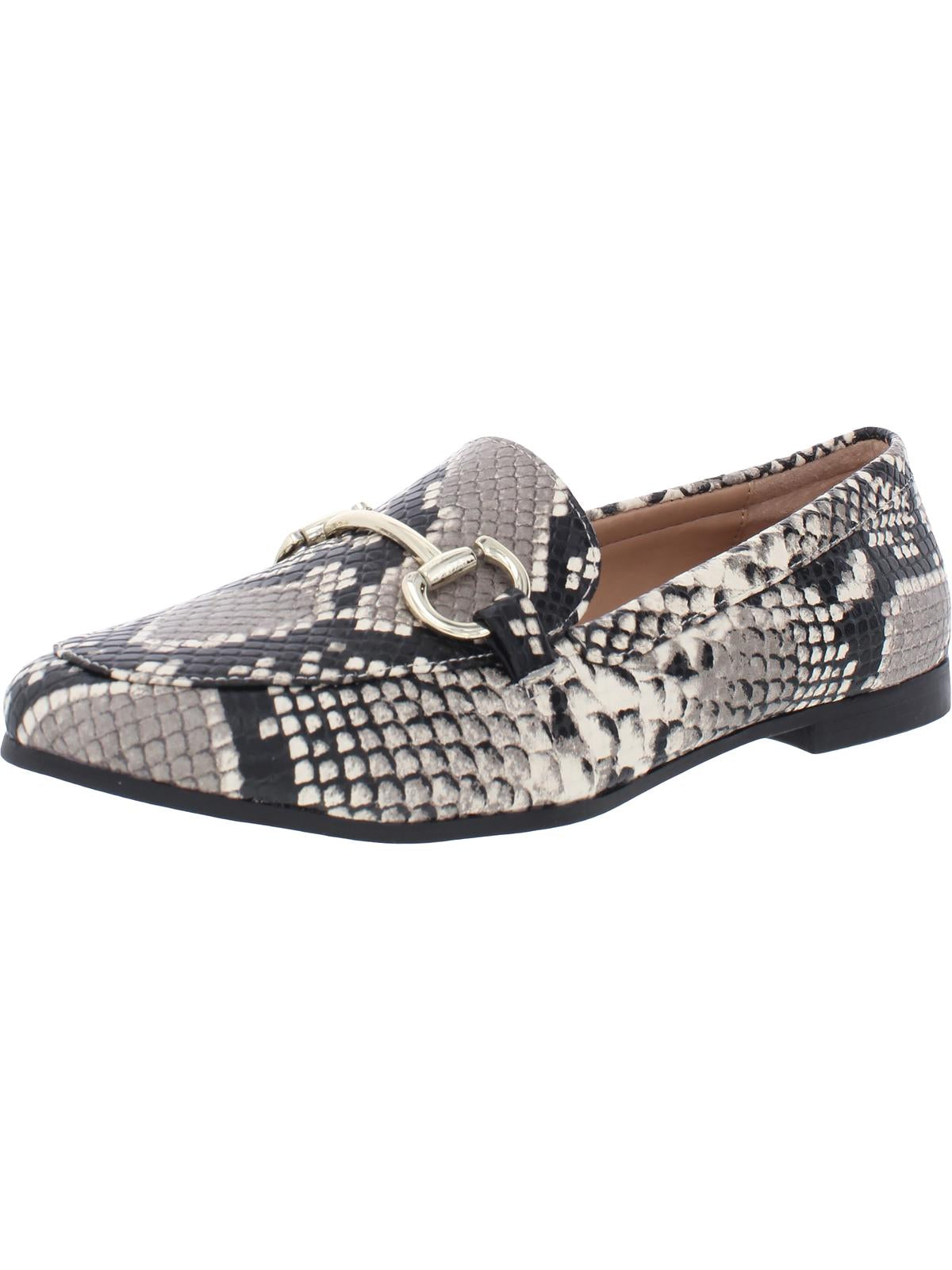 INC Women's Sanke Print Horse Bit Inspired Hardware Memory Foam Sock Cushioned Comfort Gayyle Round Toe Block Heel Slip on Leather Loafers Gray- Size 10