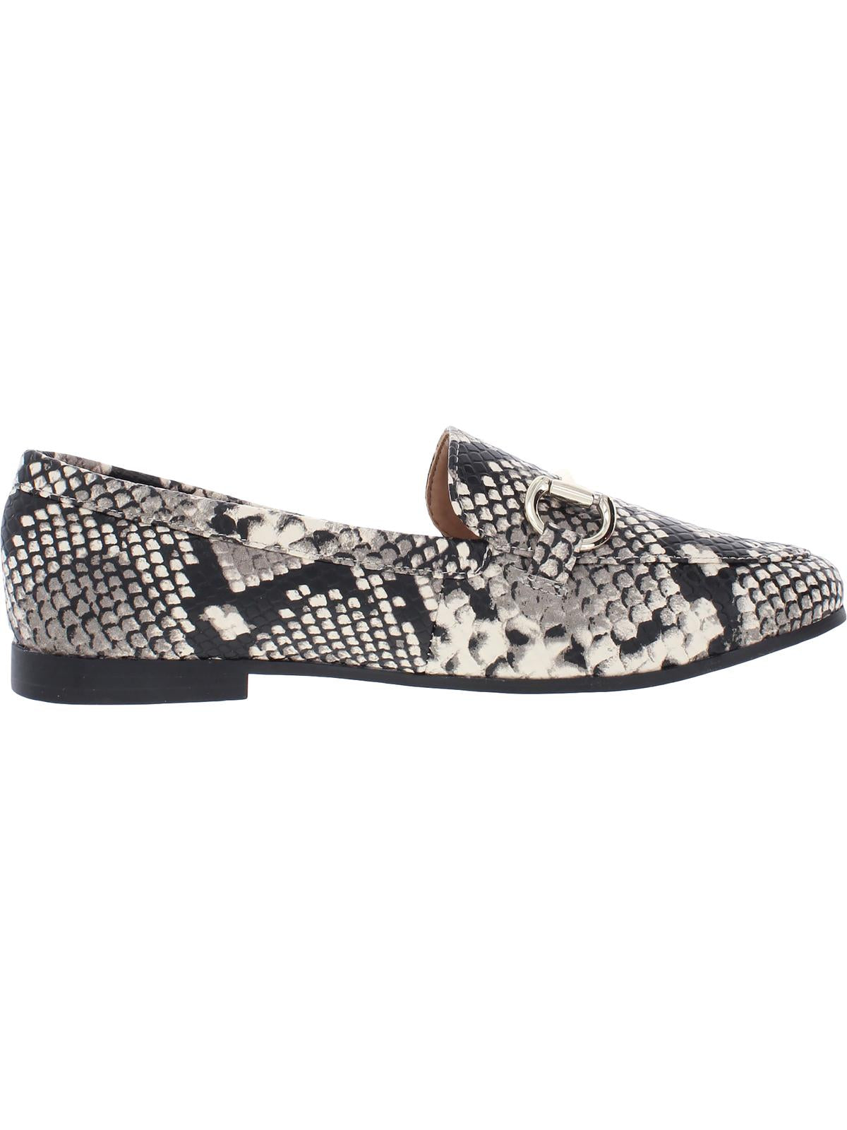 INC Women's Sanke Print Horse Bit Inspired Hardware Memory Foam Sock Cushioned Comfort Gayyle Round Toe Block Heel Slip on Leather Loafers Gray- Size 10