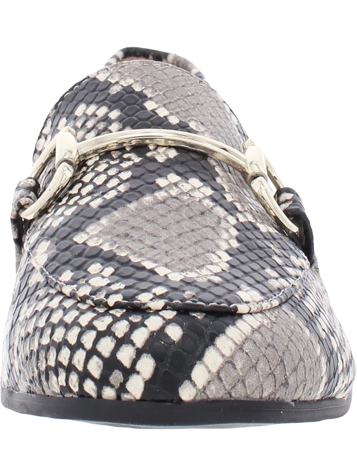 INC Women's Sanke Print Horse Bit Inspired Hardware Memory Foam Sock Cushioned Comfort Gayyle Round Toe Block Heel Slip on Leather Loafers Gray- Size 10