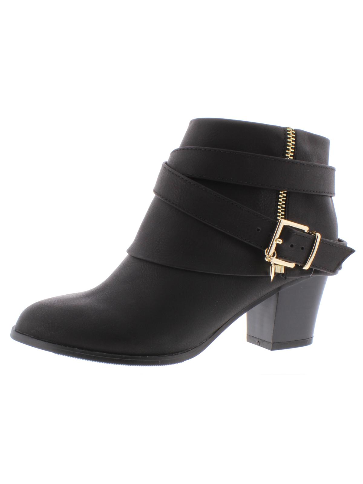 Thalia Sodi Womens Black Cushioned Comfort Buckle Accent Zipper Accent Tully Round Toe Block Heel Zip-up Booties 11 M