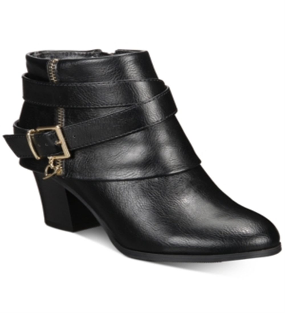 Thalia Sodi Womens Black Cushioned Comfort Buckle Accent Zipper Accent Tully Round Toe Block Heel Zip-up Booties 11 M