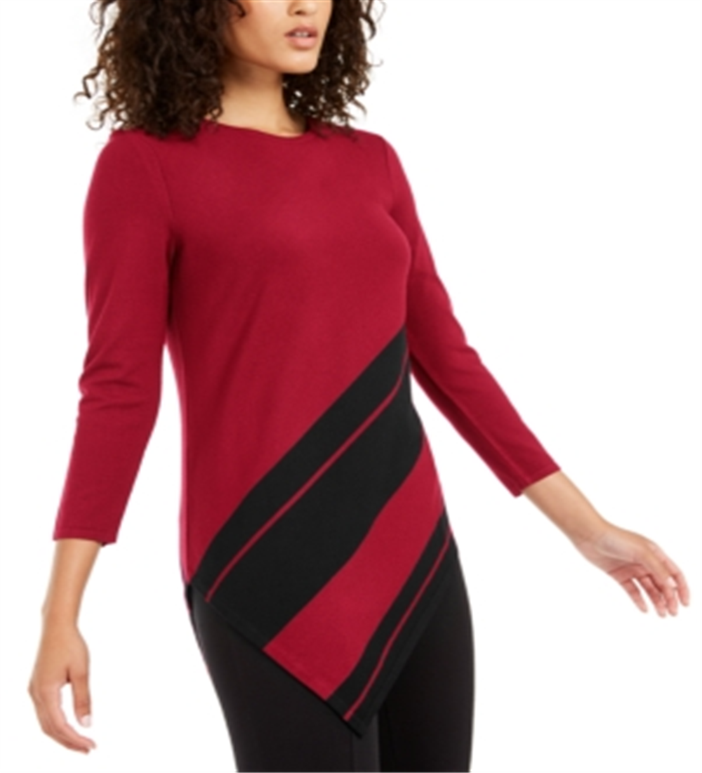 Alfani Women's Asymmetrical Striped Sweater Red Size Large