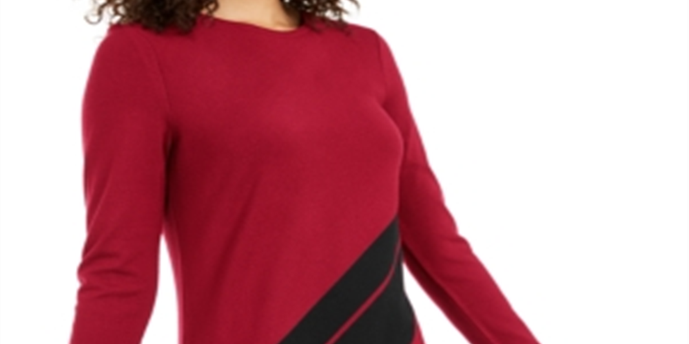 Alfani Women's Asymmetrical Striped Sweater Red Size Large