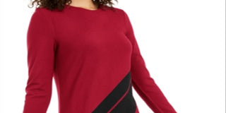 Alfani Women's Asymmetrical Striped Sweater Red Size Large