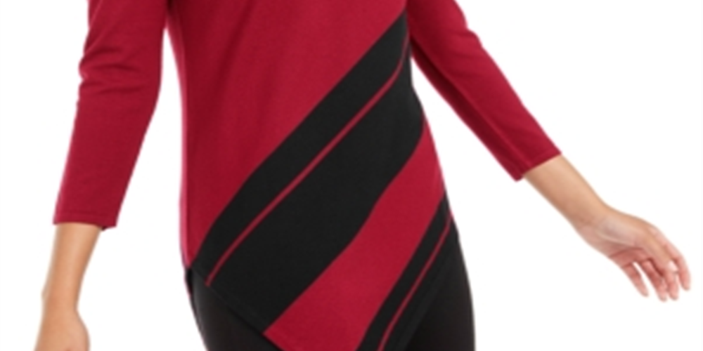 Alfani Women's Asymmetrical Striped Sweater Red Size Large