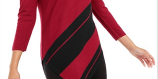 Alfani Women's Asymmetrical Striped Sweater Red Size Large