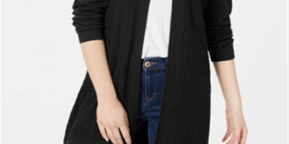 Karen Scott Women's Open Front Cardigan Black Size XX-Large