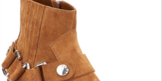 Dkny Womens Brown Harness Strap Geometric Hardware Stretch Gore Padded Mina Square Toe Block Heel Zip-up Leather Booties 6 M