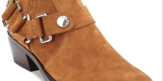 Dkny Womens Brown Harness Strap Geometric Hardware Stretch Gore Padded Mina Square Toe Block Heel Zip-up Leather Booties 6 M