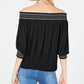 INC International Concepts Women's Ribbed 3/4 Sleeve Off Shoulder Blouse Black Size X-Small
