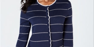 Charter Club Women's Printed Button Blue Size X-Small