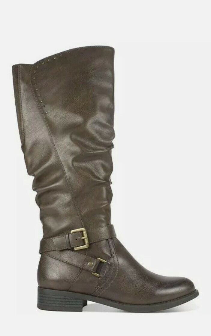 White Mountain Women's Liona Tall Knee High Boot Brown Burnished Smooth PU 9.5 M Brown