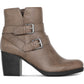 Style & Co Women's Side Buckles Notched Topline Strappy Fortunata Almond Toe Block Heel Zip up Booties Brown Size 7.5 M