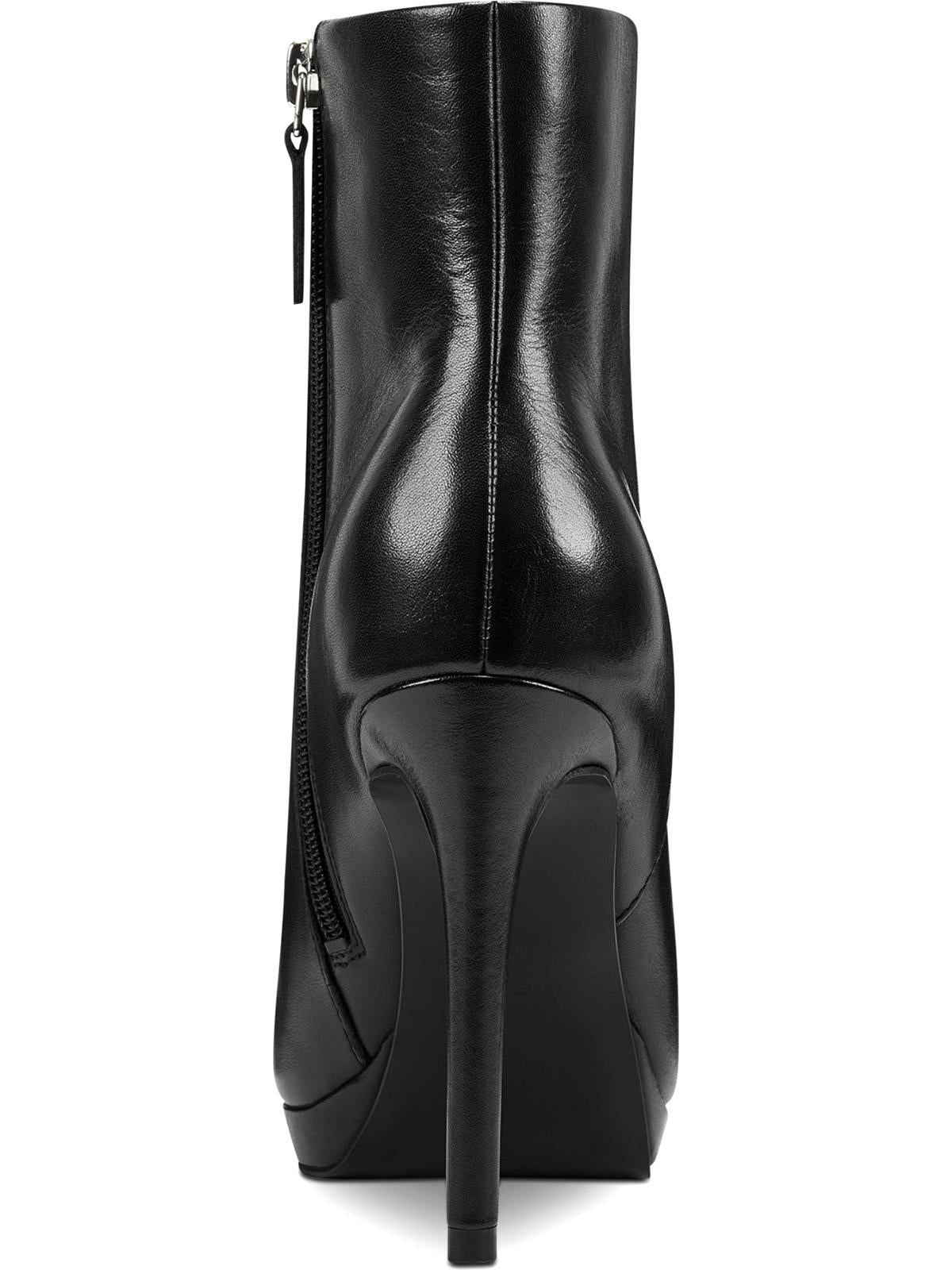 Nine West Womens Black Platform Padded Querida Almond Toe Stiletto Zip-up Leather Booties Size 9 M