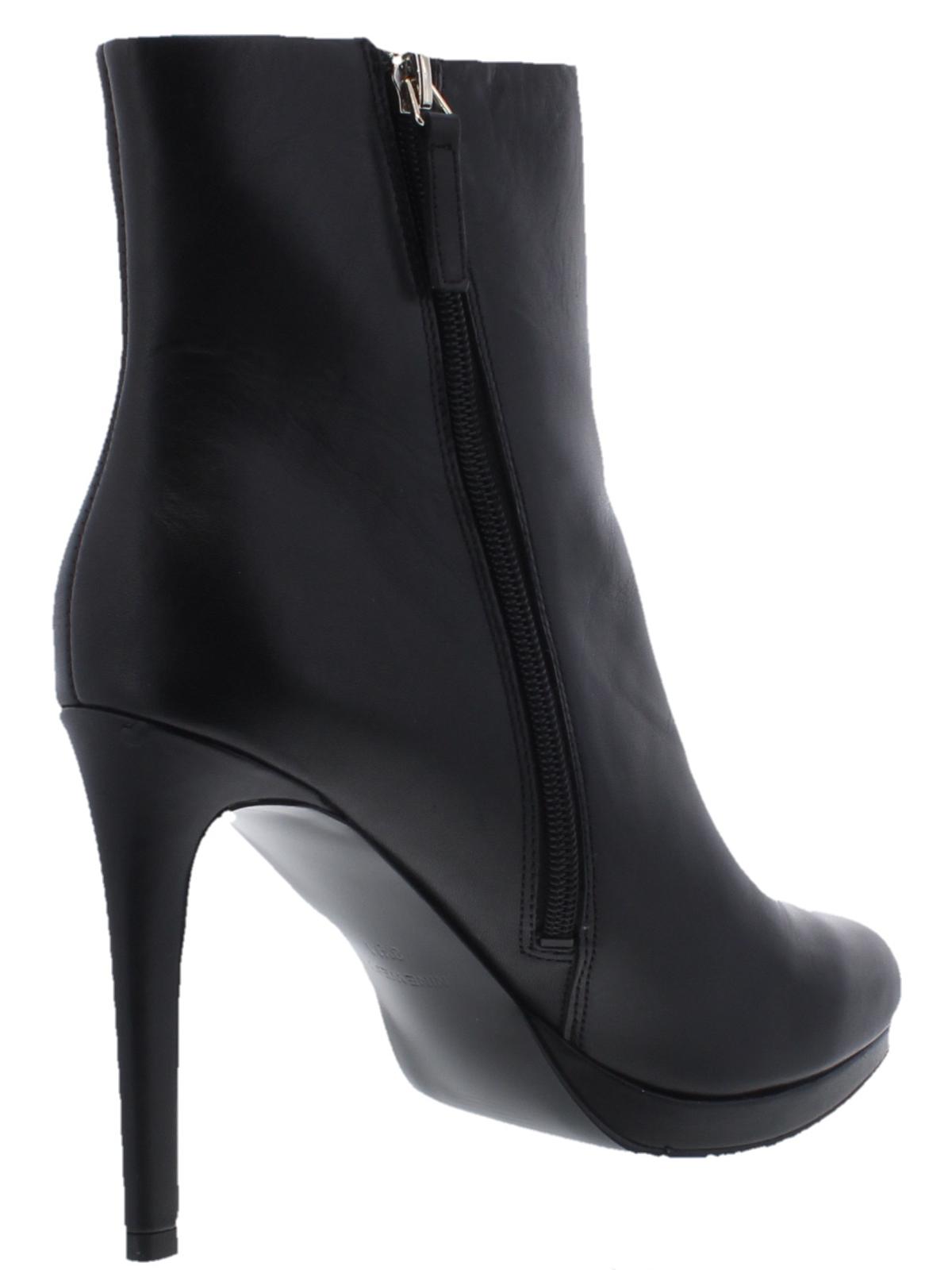 Nine West Womens Black Platform Padded Querida Almond Toe Stiletto Zip-up Leather Booties Size 9 M