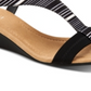 Alfani Womens Black Striped Paddeed Stretch T-Strap Vacanzaa Round Toe Wedge Slip on Sandals 6 M