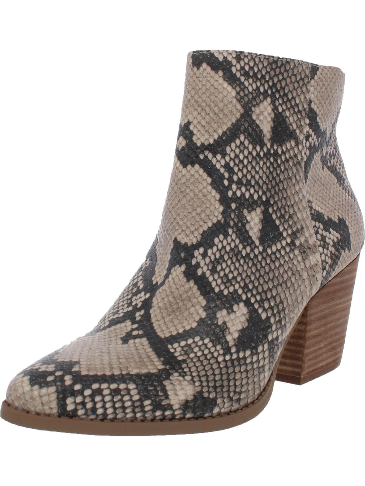 Sun Stone Womens Beige Animal Print Pointed Toe Block Heel Zip-up Booties 8.5