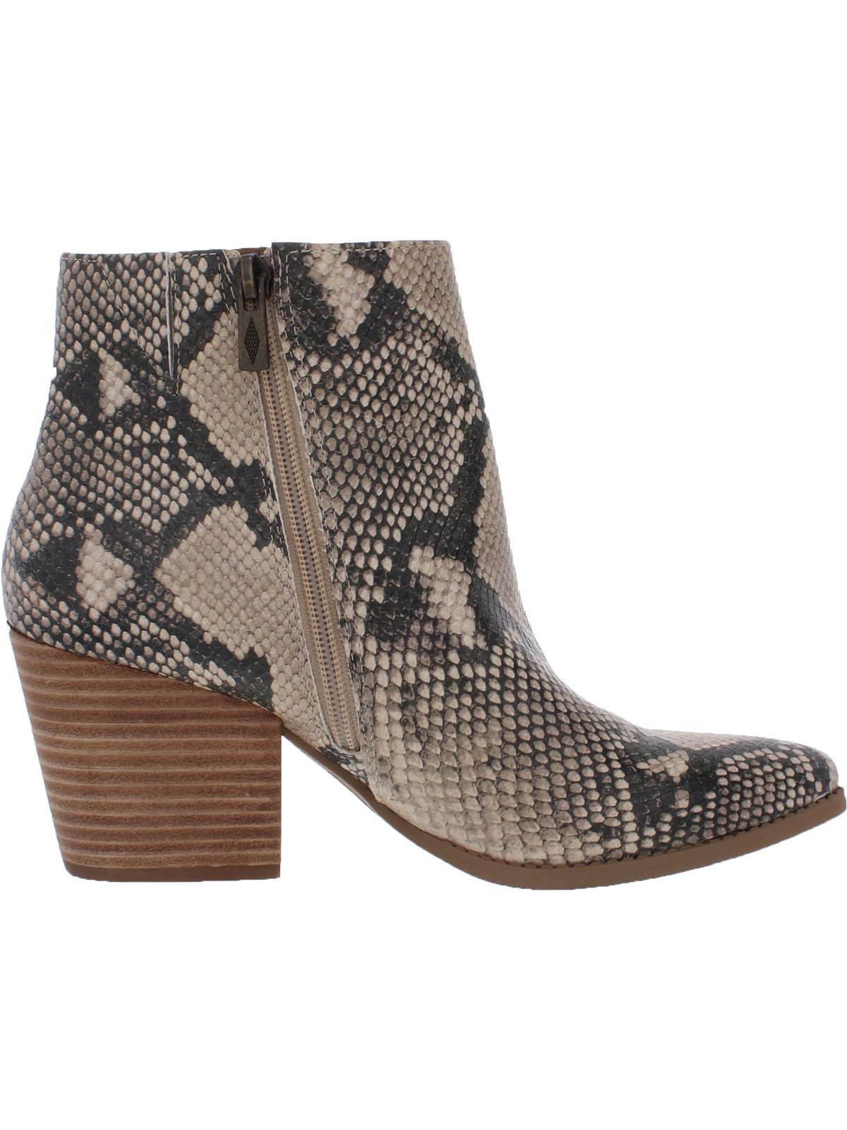 Sun Stone Womens Beige Animal Print Pointed Toe Block Heel Zip-up Booties 8.5