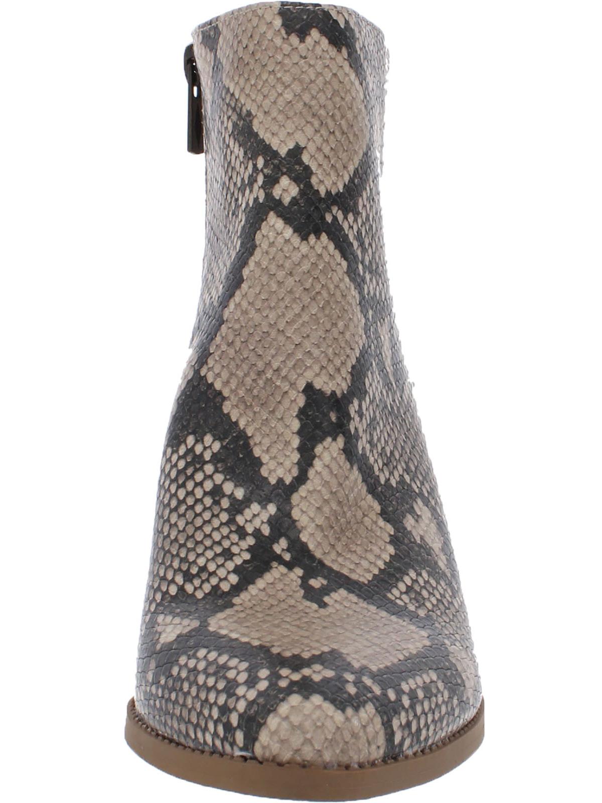 Sun Stone Womens Beige Animal Print Pointed Toe Block Heel Zip-up Booties 8.5