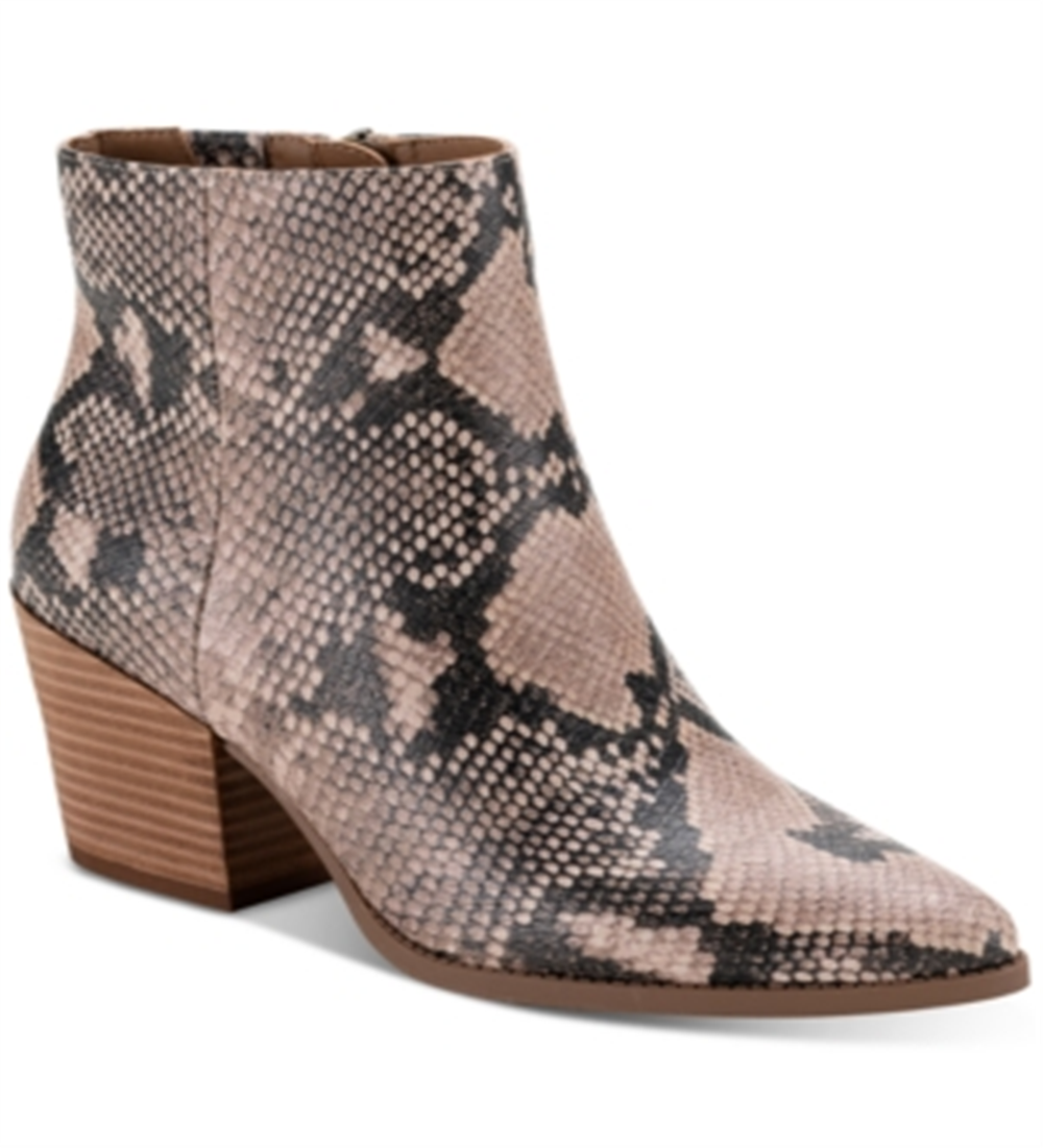 Sun Stone Womens Beige Animal Print Pointed Toe Block Heel Zip-up Booties 8.5