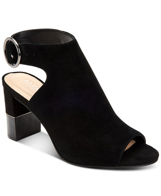 Alfani Womens Floriss Suede Peep Toe Casual Ankle Strap Sandals Black Size 9.5