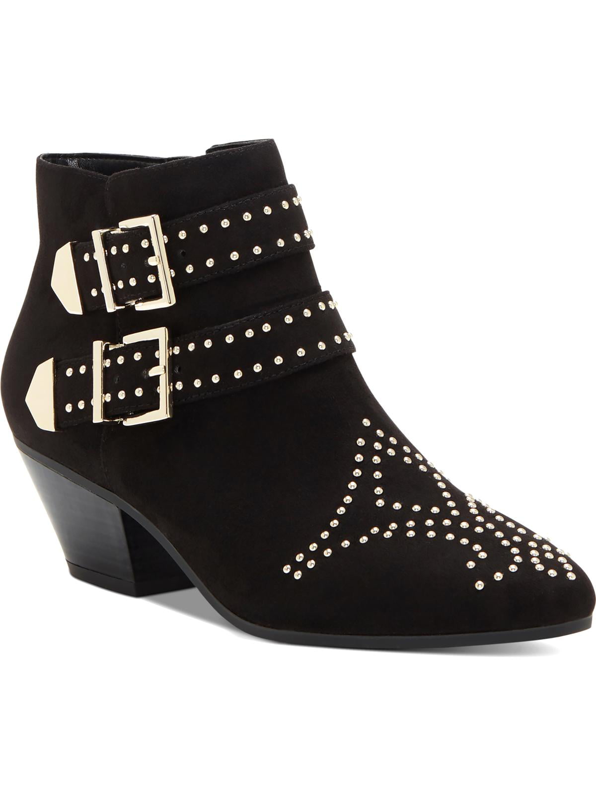 INC International Concepts Women's Studded Comfort Buckle Accent Cushioned Iliana Almond Toe Block Heel Zip up Booties Black Size 6.5 M